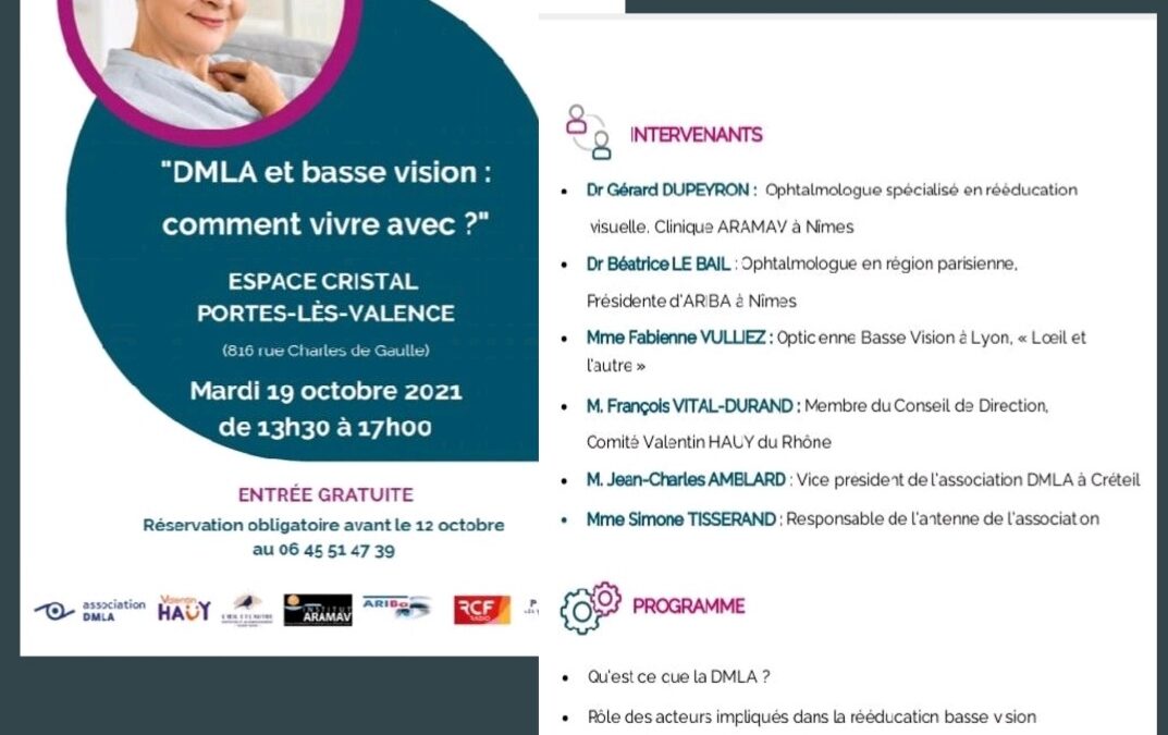Conférence le 19 octobre 2021 sur la DMLA et la basse vision