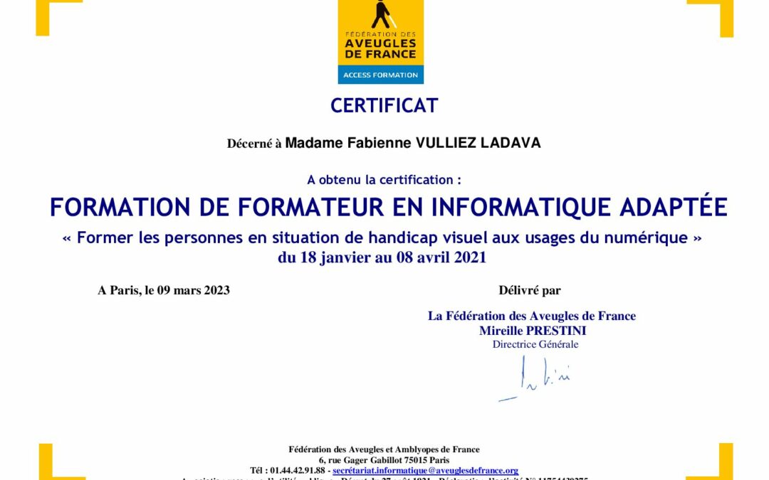 CERTIFICATION DE FORMATEUR EN INFORMATIQUE ADAPTEE